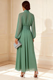 Sage Green Chiffon High Neck Long Sleeves Mother of the Bride Dress