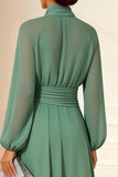 Sage Green Chiffon High Neck Long Sleeves Mother of the Bride Dress