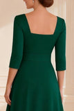 Dark Green A Line Round Neck Long Mother of the Bride Dress with Slit