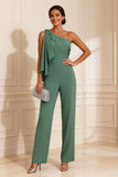 Sage Green Ruffled One Shoulder Long Mother of the Bride Jumpsuit