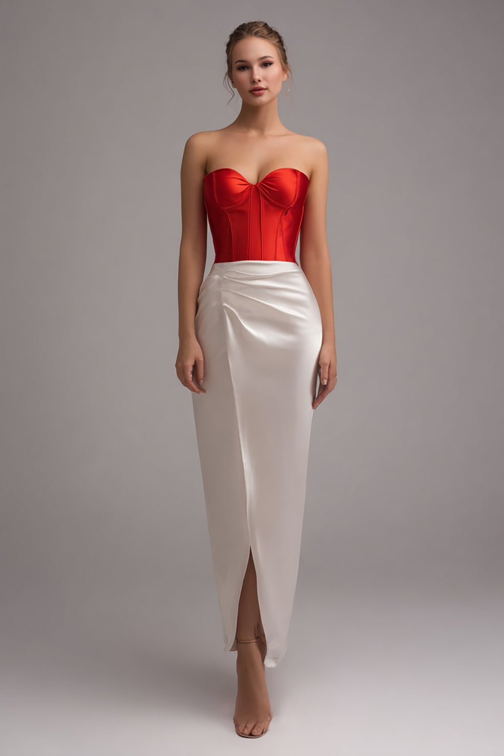 Red and White Sweetheart Mermaid Long Corset Formal Dress with Slit