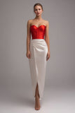 Red and White Sweetheart Mermaid Long Corset Formal Dress with Slit