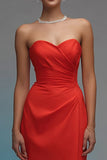 Red Sweetheart Sheath Ruched Long Formal Dress with Slit