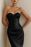 Black Satin Mermaid Sweetheart Long Corset Formal Dress