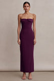 Plum Strapless Sheath Satin Long Formal Dress