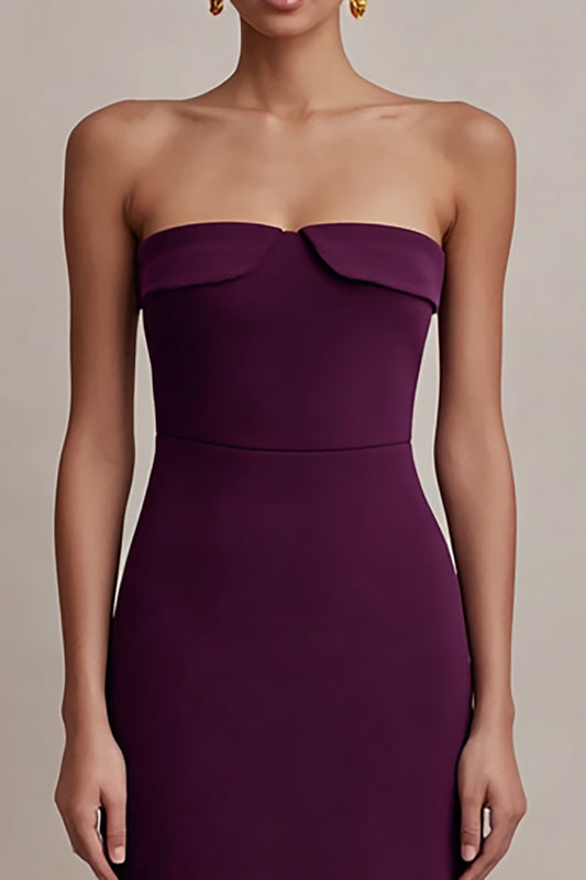 Plum Strapless Sheath Satin Long Formal Dress