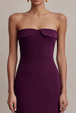 Plum Strapless Sheath Satin Long Formal Dress