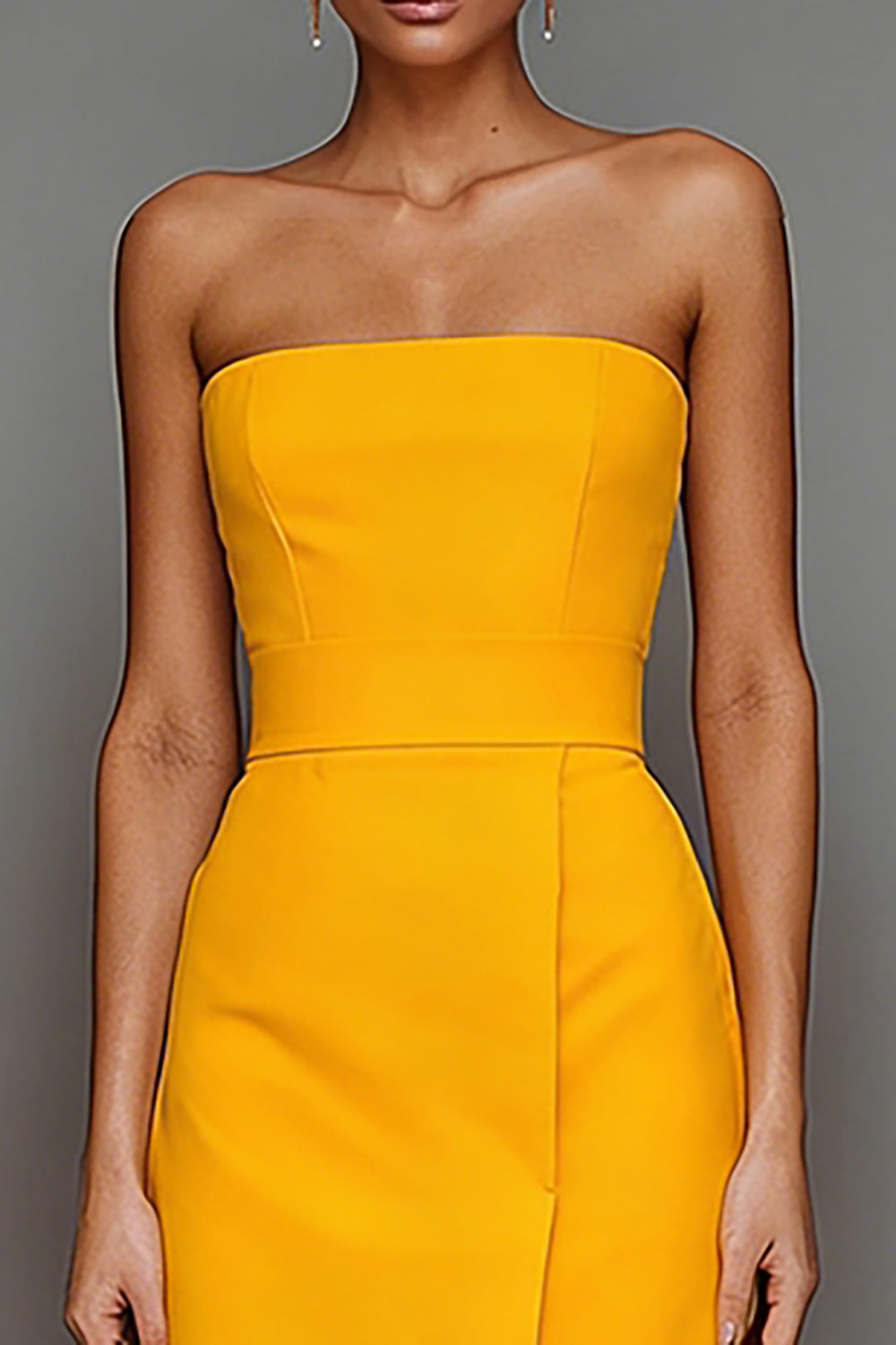 Zapakasa Women Yellow Satin Long Formal Dress with Slit Strapless Sheath Wedding Guest Dress Zapakasa Women Yellow Satin Long Formal Dress with Slit Strapless Sheath Wedding Guest Dress
