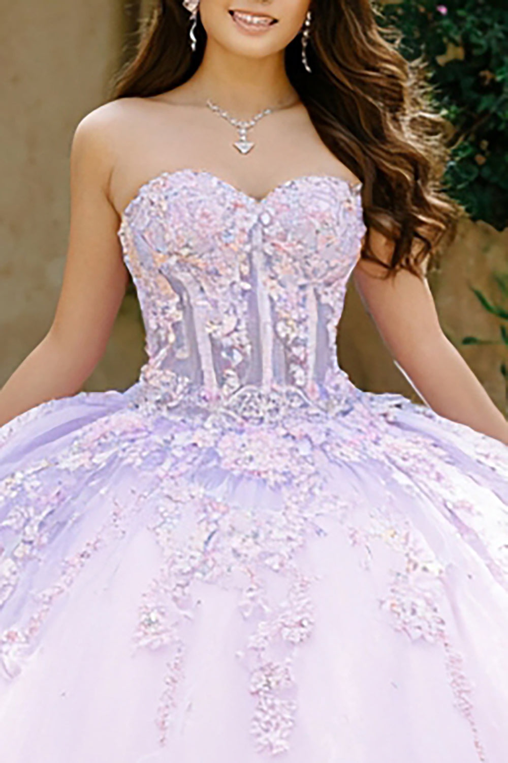 Lilac Ball Gown Sweetheart Long Corset Quinceanera Dress with Appliques