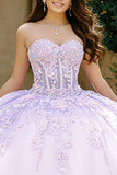 Lilac Ball Gown Sweetheart Long Corset Quinceanera Dress with Appliques