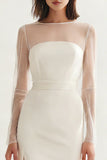 Ivory Satin Bateau Neck Midi Engagement Dress with Slit