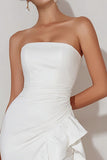 White Asymmetrical Strapless Ruffled Bachelorette Dress