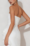 White Asymmetrical Strapless Ruffled Bachelorette Dress