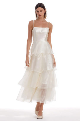 Ivory Tiered Organza Ruffled Long Engagement Dress