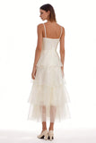 Ivory Tiered Organza Ruffled Long Engagement Dress
