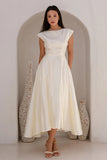 Ivory Bateau Neck A Line Satin Long Engagement Dress