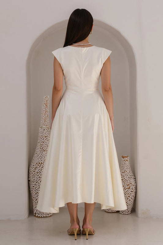 Ivory Bateau Neck A Line Satin Long Engagement Dress