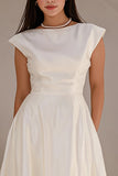 Ivory Bateau Neck A Line Satin Long Engagement Dress