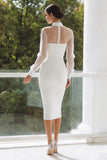 White High Neck Satin Midi Engagement Dress with Keyhole