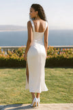 White Thick Straps Sheath Long Engagement Dress with Slit
