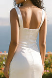 White Thick Straps Sheath Long Engagement Dress with Slit