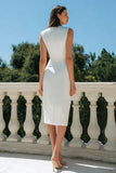 Simple White Bodycon Bateau Neck Midi Engagement Dress