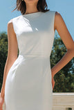Simple White Bodycon Bateau Neck Midi Engagement Dress