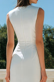 Simple White Bodycon Bateau Neck Midi Engagement Dress