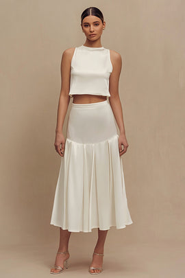 Ivory 2 Pieces Crew Neck A Line Midi Engagement Dress