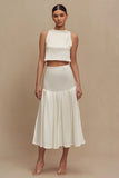 Ivory 2 Pieces Crew Neck A Line Midi Engagement Dress