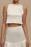 Ivory 2 Pieces Crew Neck A Line Midi Engagement Dress
