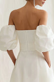 Simple Ivory A Line Puff Sleeves Maxi Engagement Dress