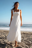 White Chiffon Square Neck A Line Long Wedding Reception Dress