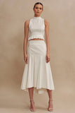 Ivory 2 Piece High Neck Ruffled A Line Midi Engagement Dress
