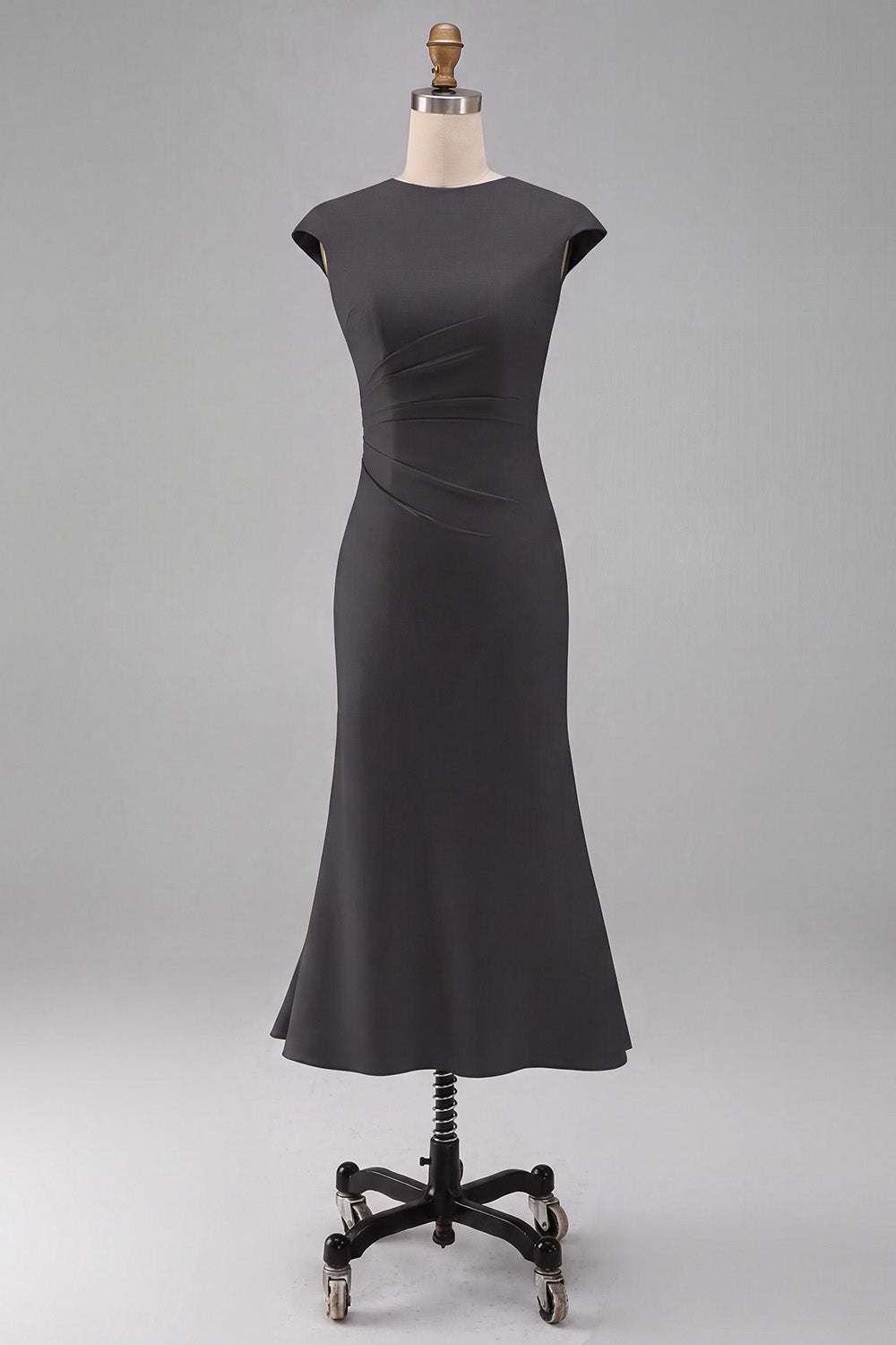 Simple White Crew Neck Bodycon Ruched Midi Rehearsal Dinner Dress