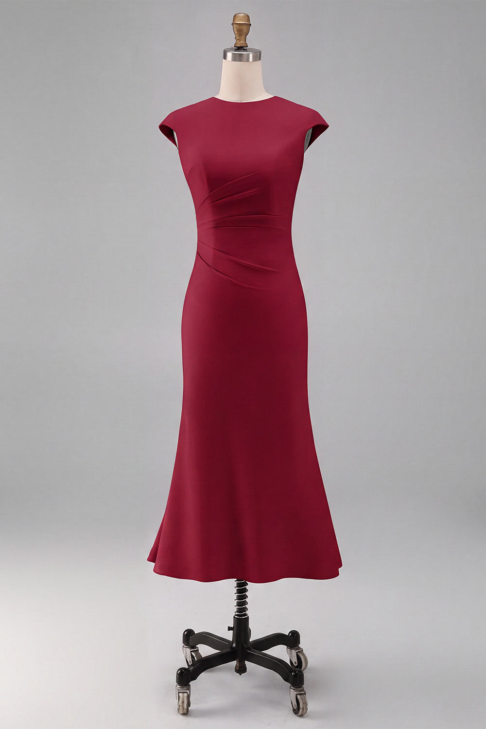 Simple White Crew Neck Bodycon Ruched Midi Rehearsal Dinner Dress
