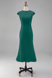 Simple White Crew Neck Bodycon Ruched Midi Rehearsal Dinner Dress