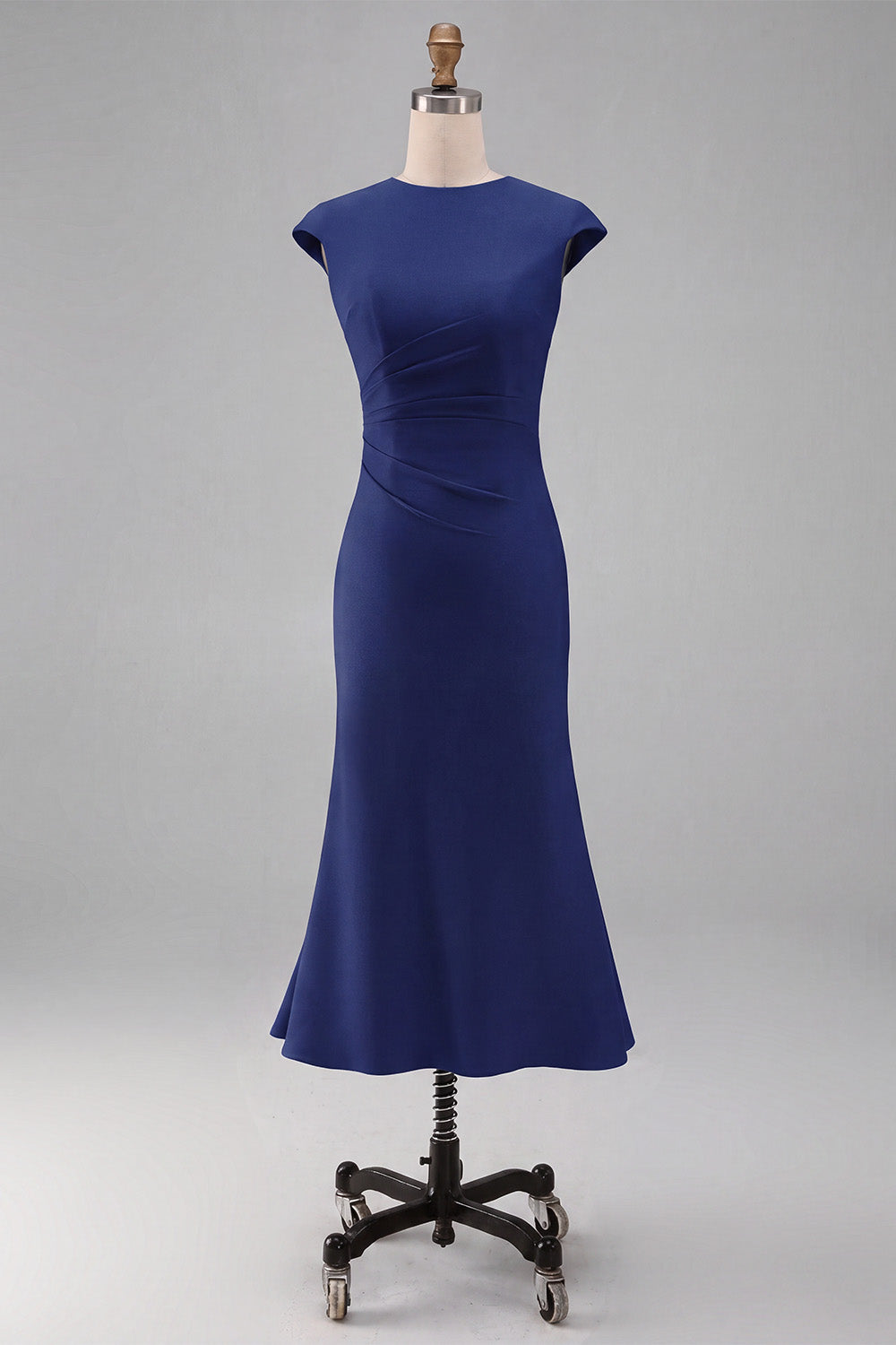Simple White Crew Neck Bodycon Ruched Midi Rehearsal Dinner Dress