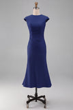 Simple White Crew Neck Bodycon Ruched Midi Rehearsal Dinner Dress