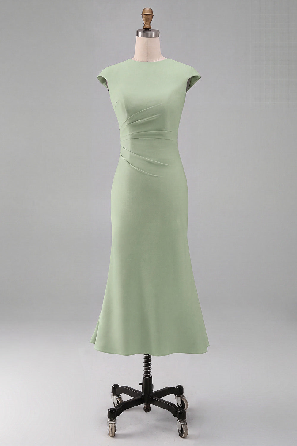 Simple White Crew Neck Bodycon Ruched Midi Rehearsal Dinner Dress