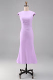 Simple White Crew Neck Bodycon Ruched Midi Rehearsal Dinner Dress