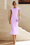 Simple White Crew Neck Bodycon Ruched Midi Rehearsal Dinner Dress