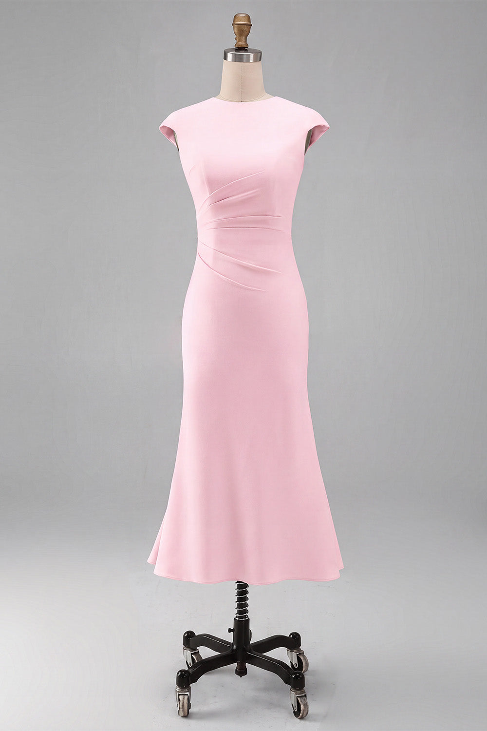 Simple White Crew Neck Bodycon Ruched Midi Rehearsal Dinner Dress