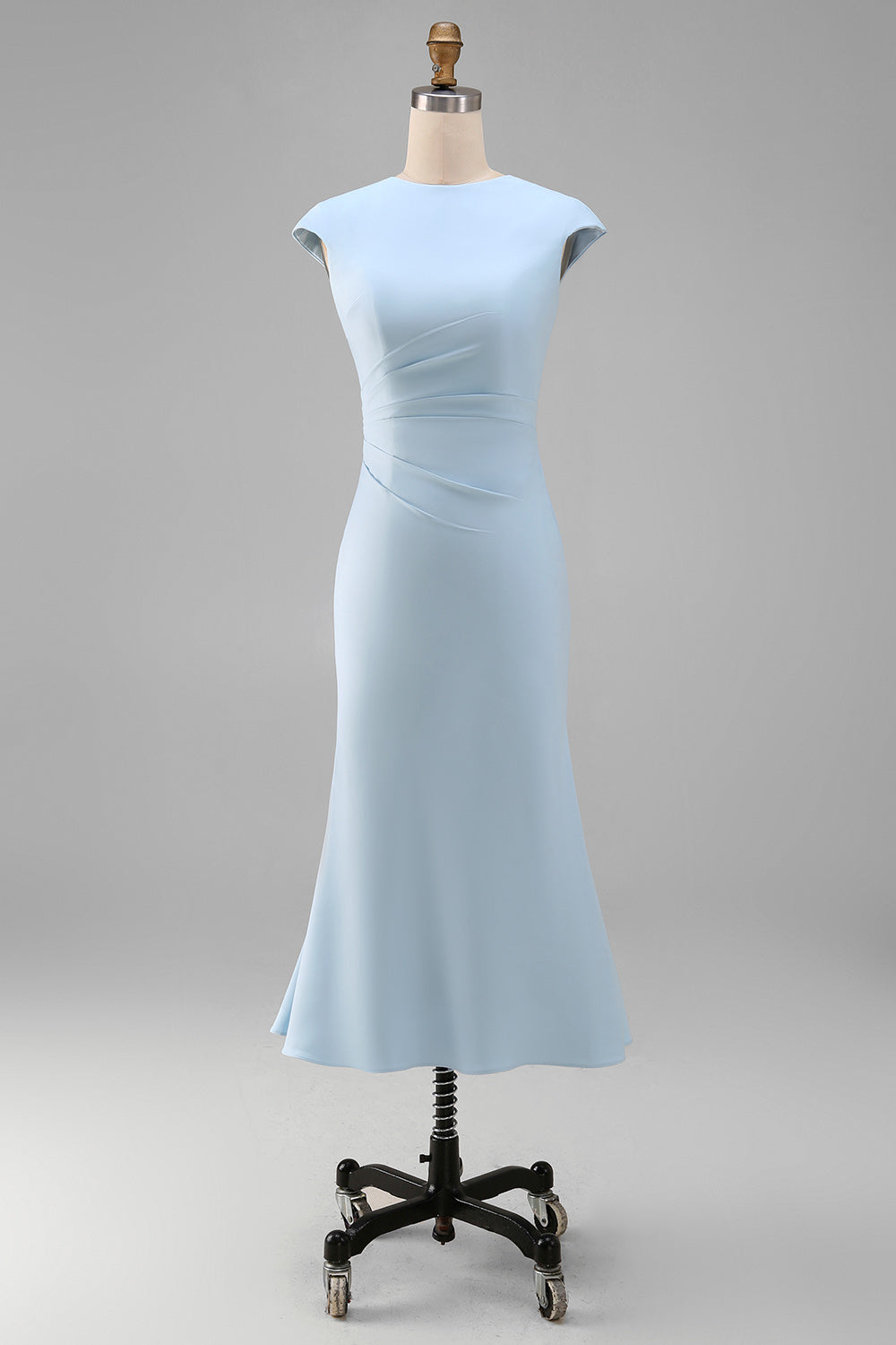 Simple White Crew Neck Bodycon Ruched Midi Rehearsal Dinner Dress
