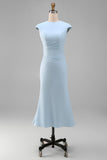Simple White Crew Neck Bodycon Ruched Midi Rehearsal Dinner Dress