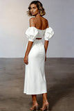 Two Piece White Sheath Midi Engagement Dress with Sleeves