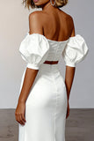 Two Piece White Sheath Midi Engagement Dress with Sleeves