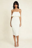Simple White Sheath Strapless Midi Engagement Dress