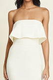 Simple White Sheath Strapless Midi Engagement Dress