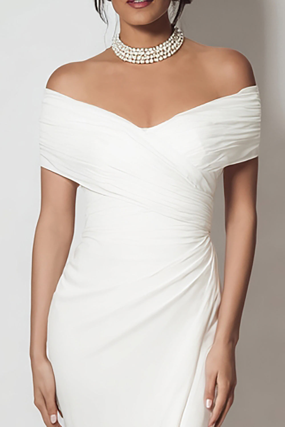 White Sheath Off the Shouder Long Engagement Dress with Slit